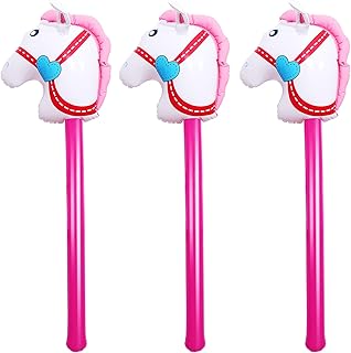 OBANGONG 3 Pcs Inflatable Stick Horse Inflatable Horse Head Stick Balloon Funny Stick Horse Toy for Kids Inflatable Horse on a Stick for Birthday Cowboy Party Supplies