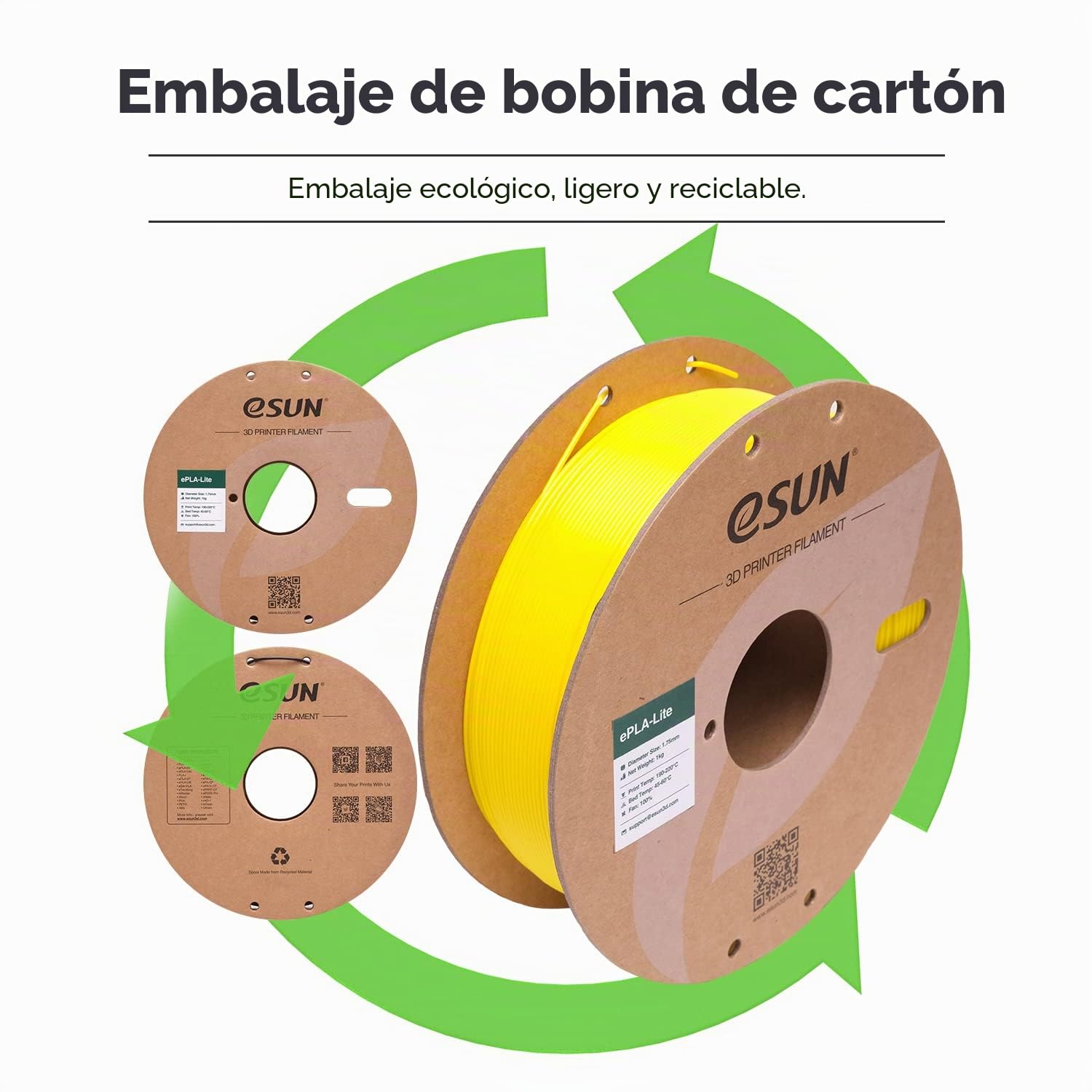 eSUN Filamento PLA 1.75mm 1KG Carrete Precisión Dimensional +/- 0.03mm Amarillo