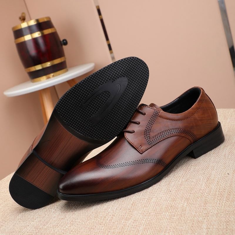Men's Pointed Toe Tuxedo Dress Shoes Fashion Slip-On Anti-Slip Mid Chunky Heels Formal Dress Loafers for Men Low Top Work Dress Shoes4