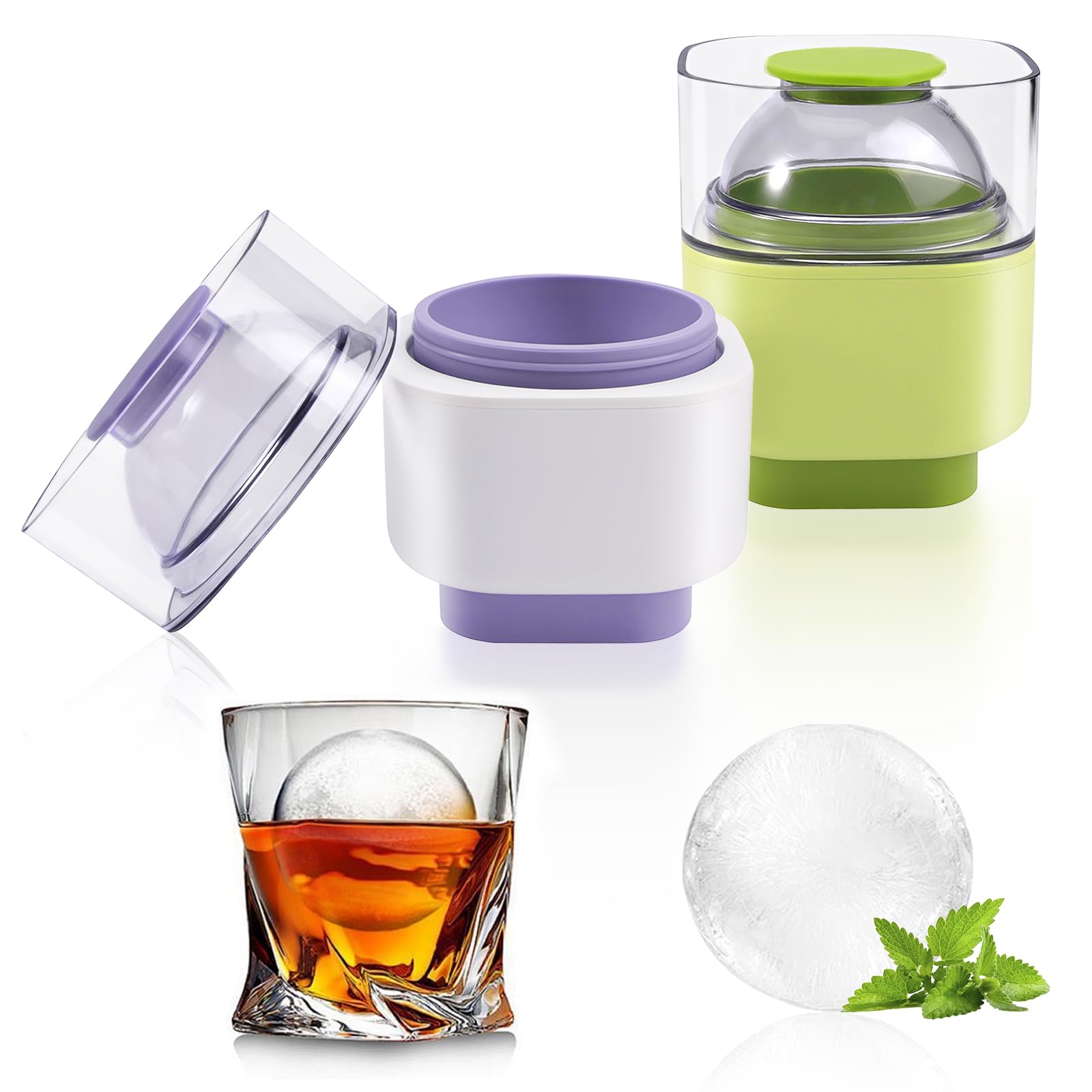Moldes grandes para cubitos de hielo, paquete de 2 moldes redondos para cubitos de hielo de whisky con tapa, moldes para hacer bolas de hielo de fácil liberación para hacer cubitos de hielo