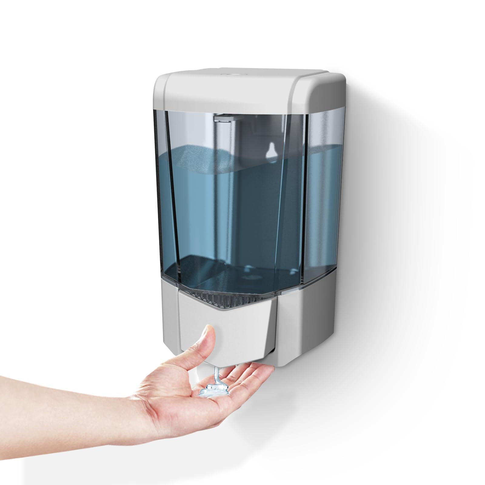 Dispensador de jabón líquido de mano, montaje en pared, 20 flz, dispensador de jabón manual de una sola cabeza, ABS 9306, plateado