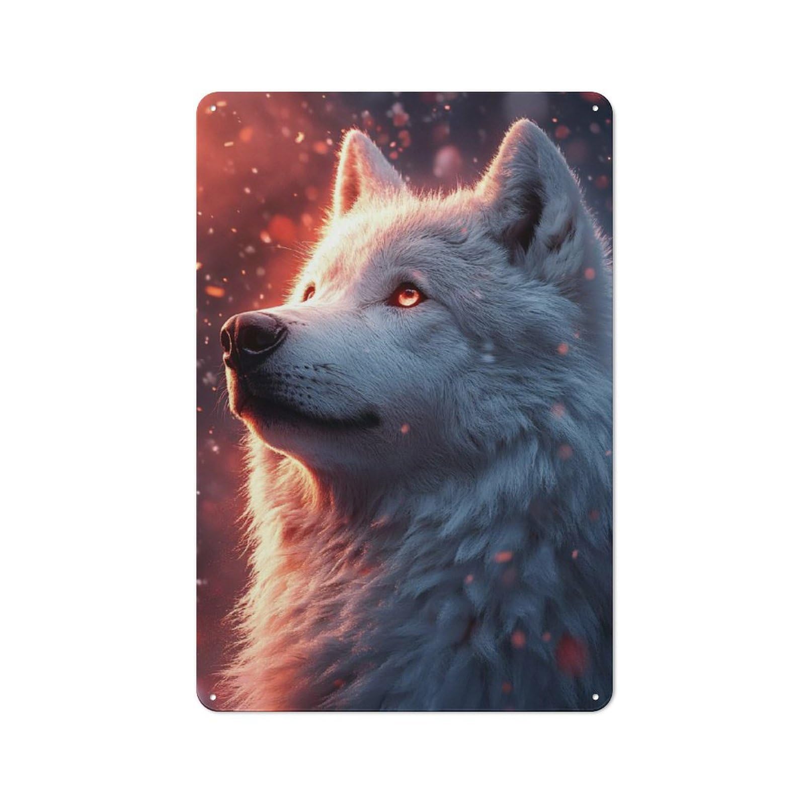 Junmoney Style-6 Majestic White Wolf Portrait With Glowing Eyes Industrial Metal Wall Decor 30X20cm, Retro Metal Sign For Workshop, Basement, Shed Or Games Room