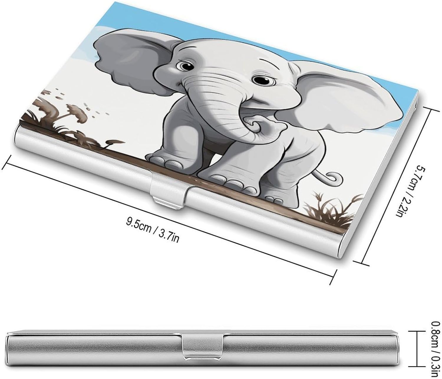 White Elephant Business Card Case Metal Slim Business Cards Holder Portable Pocket Card Holder Travel Name Cards Holder Wallet for Men & Women