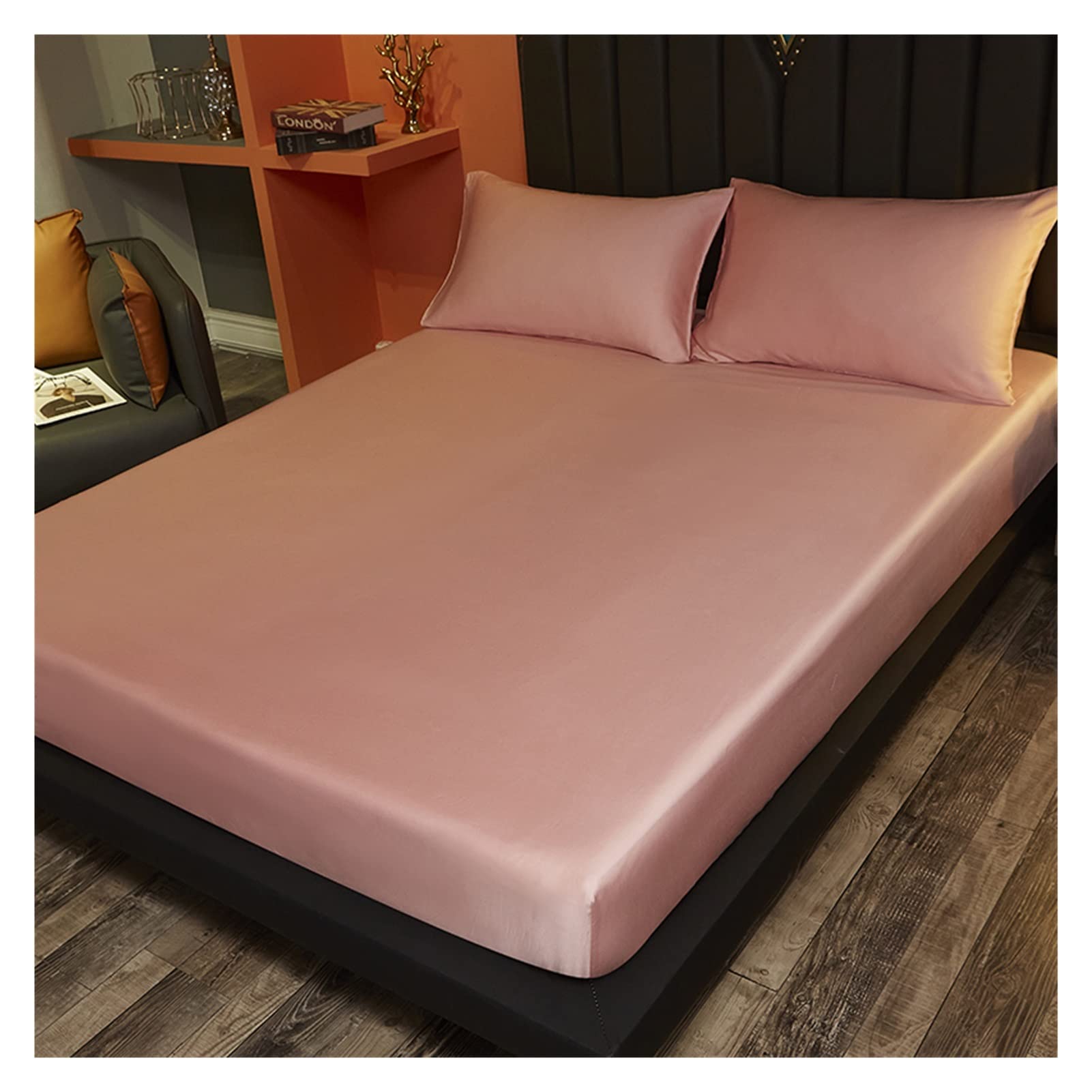 Lenzuola Rinfrescanti Lenzuolo con angoli in seta profonda 25 cm Coprimaterasso in vera seta Dimensioni personalizzate Lenzuola di lusso di fascia alta(Khaki,200x220x25cm)