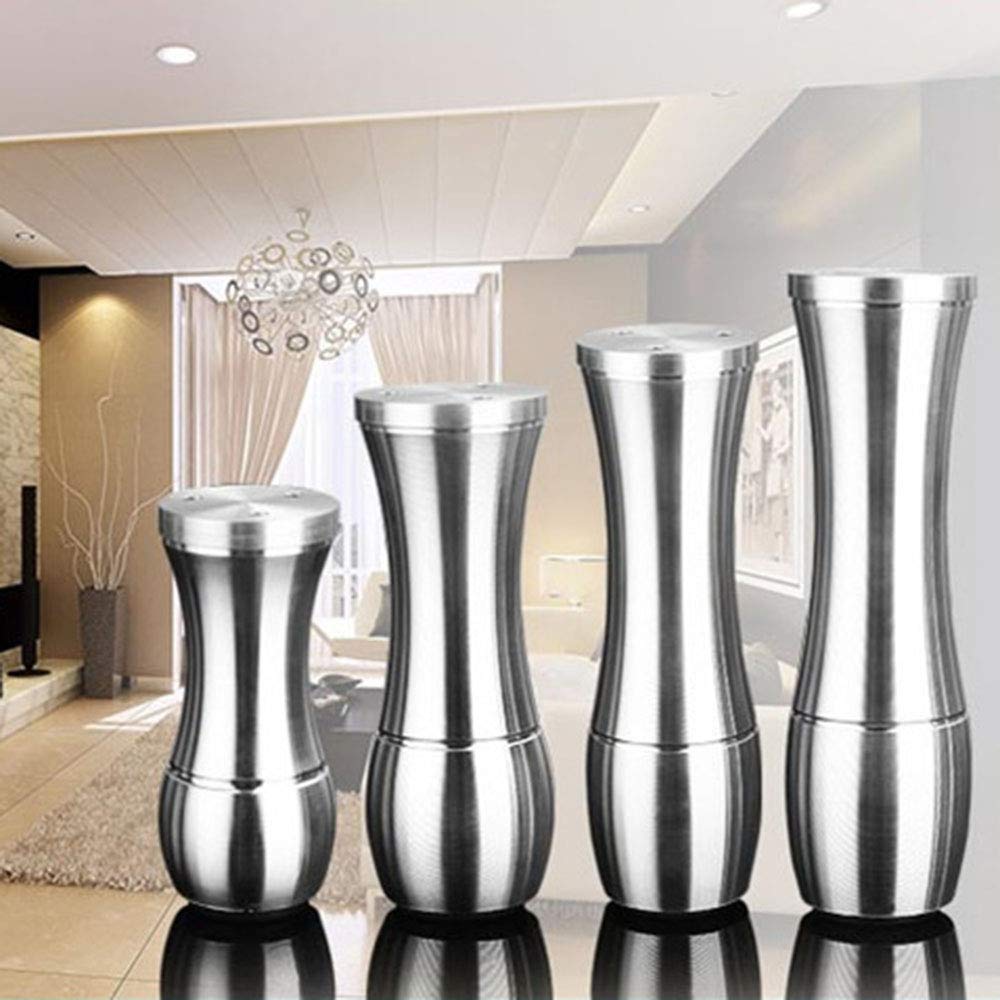 Furniture legs Piedini in Metallo per Tavolino, Gambe Mobili in Alluminio Spazzolato, Altezza Regolabile, Base Antiscivolo