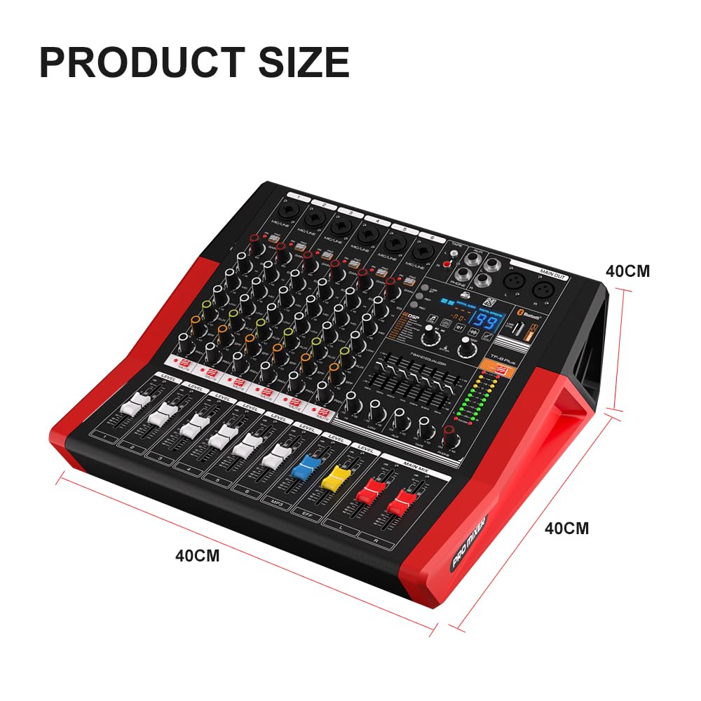 TF600 6-Channel Professional Mixer with Bluetooth Sound Bar with Power Amplifier 2 * 450W Power Output Powered Mixer, 7-Stage Equalizer, 99 DSP Effects, Recording Input USB Drive for Speakers
