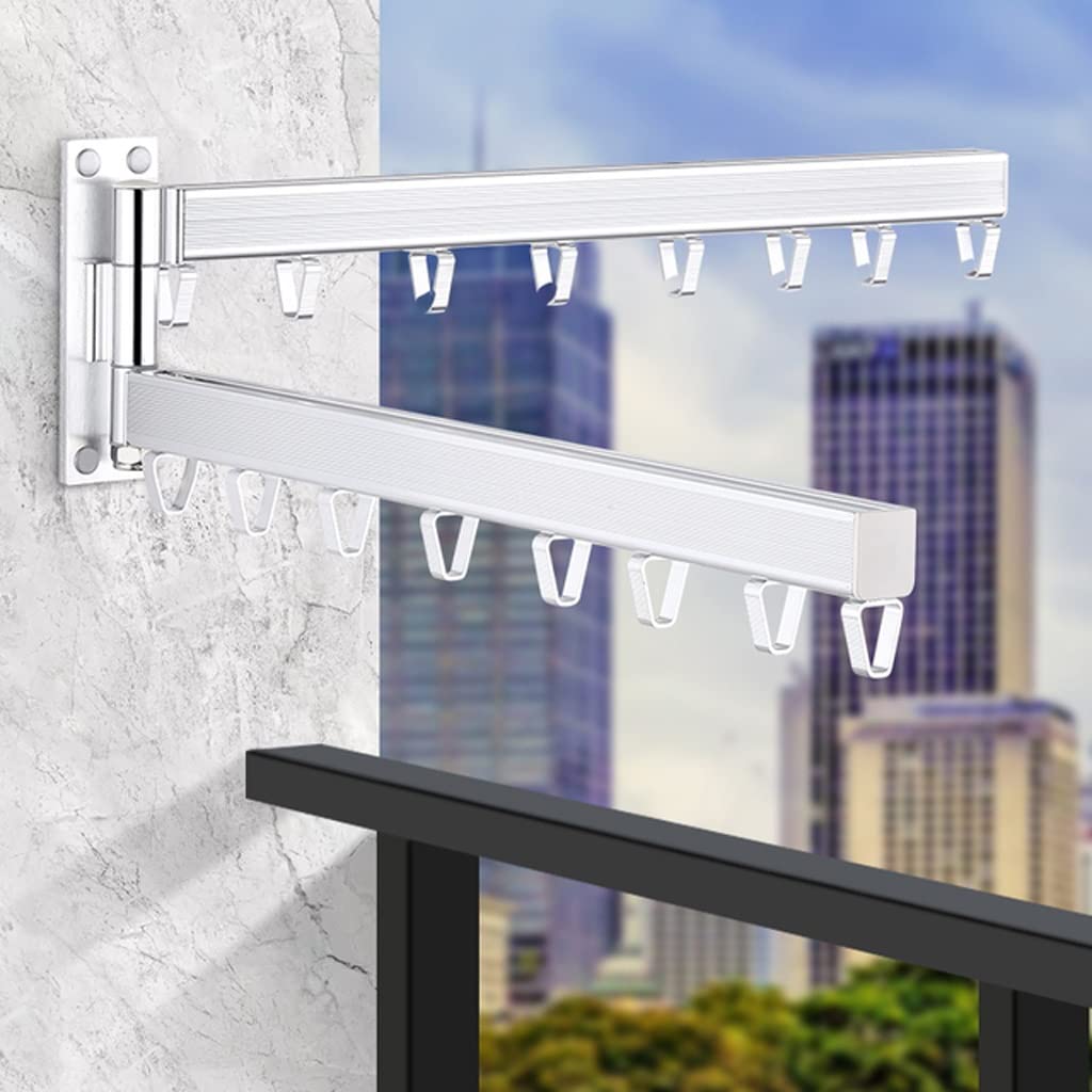 MOBYGKFY Wall Mounted Folding Clothes Hanger Space-Saver Indoor Outdoor Clothes Drying Rack for Laundry Room Bedroom Storage Organiser(B)