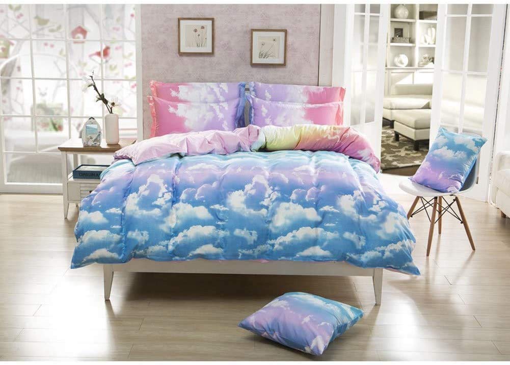 Loussiesd Cloud Sky Duvet Cover Set for Girls Rainbow Bedding Set Kids Comforter Cover Cute Lightweight Soft Pink and SkyBlue Bedroom Decor Lovely Teens Bedspread Cover Single Size Zipper - Image 4