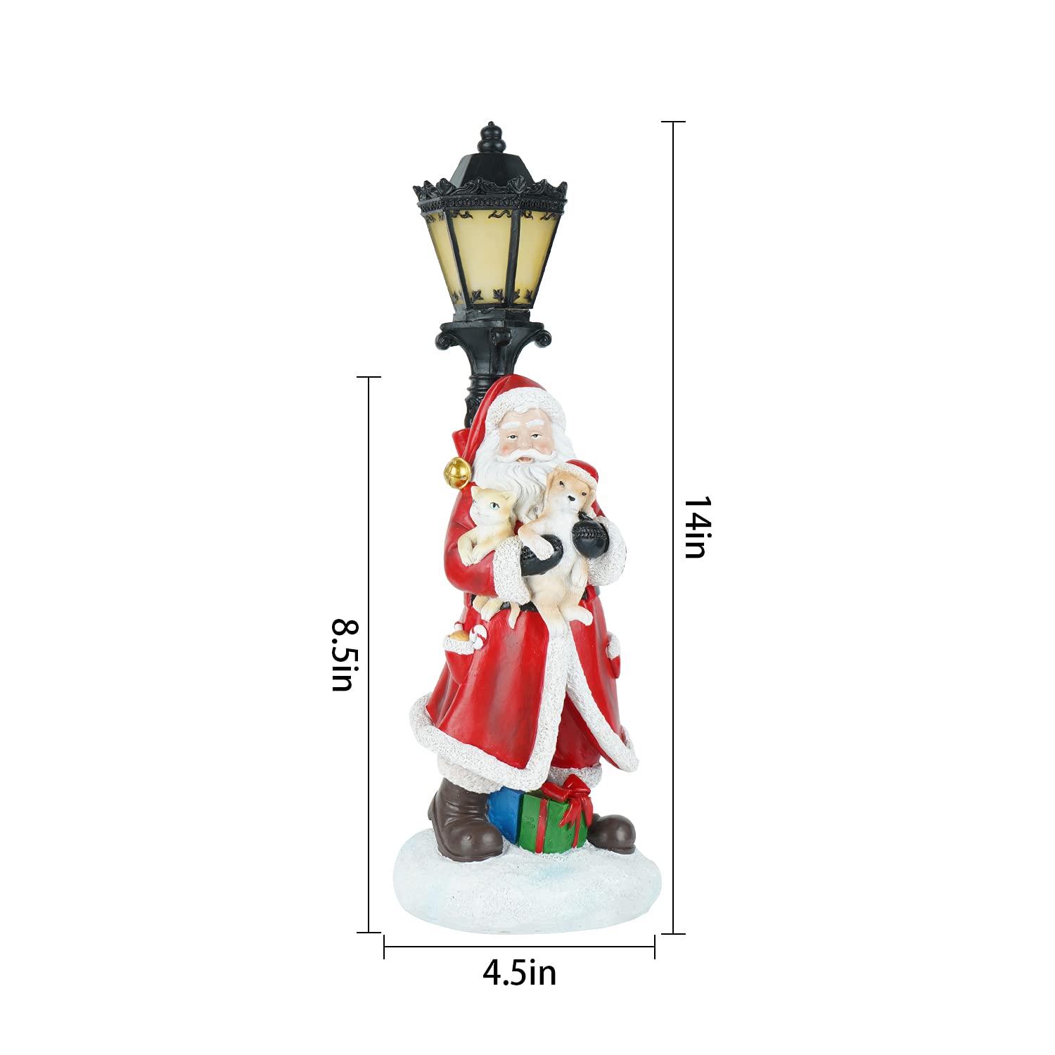 Topadorn Santa Claus Resin Figurine Christmas Decoration Light Streetlight Red Statue for Holiday Decor 14 Inch