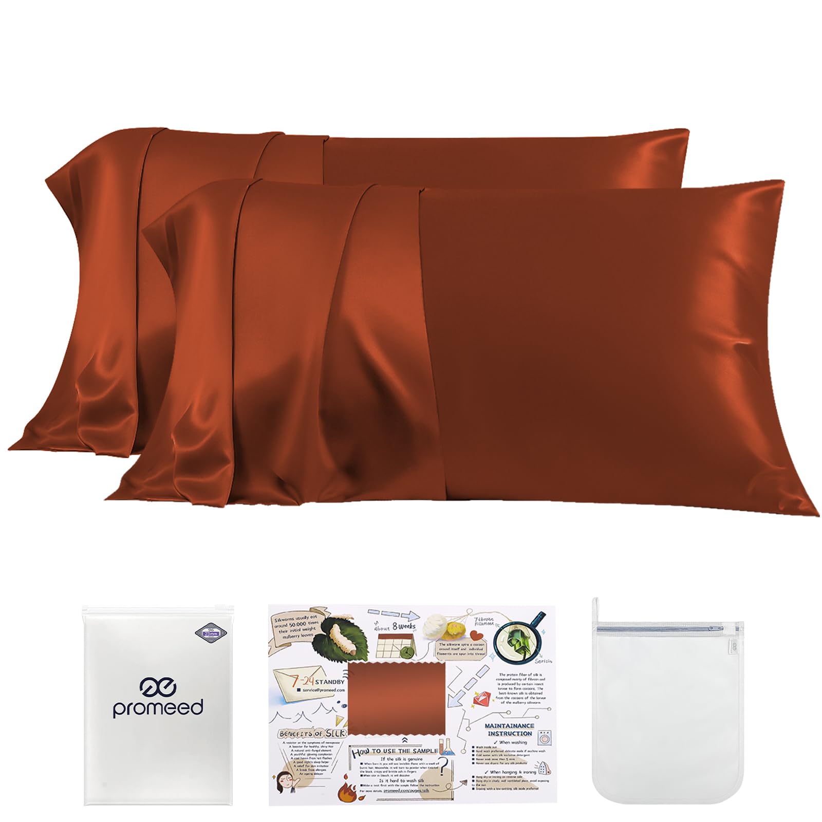PROMEED 23 Momme Silk Pillowcase 2 Pack with Zipper, 3rd Gen Grade 6A+ 100% Mulberry Silk Pillow Case Set of 2, Cooling Pillow Cases for Hot Sleepers (Queen 20"x30", Dusk)