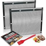 BBQ Non-Stick Large Mesh Grilling Bags + Basting Brush - Reusable PTFE Mesh Indoor Outdoor Charcoal Barbecue Grill Bag Accessories, Heat-Resistant Up to 500 F, Easy to Clean, Dishwasher-Safe - Set of 2 -  BBQ tool expert