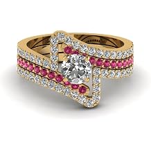 Choose Your Color Crossover Diamond CZ Trio Wedding Set Yellow Gold Plated Round Shape Trio Wedding Ring Sets Ornaments Surprise for Wife Symbol of Love Clarity Comfortable Size H to Z