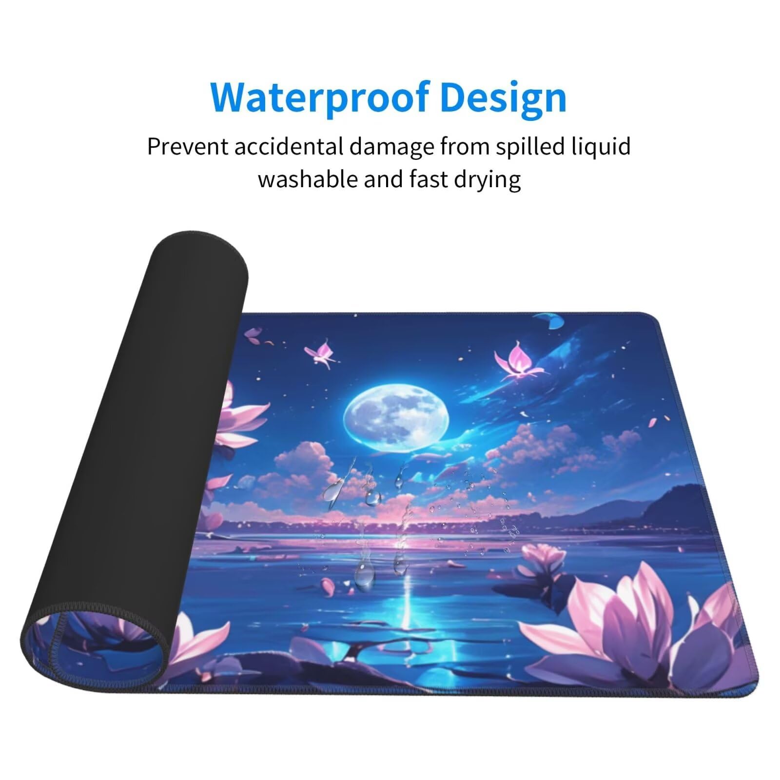 Alfombrilla de Ratón Gaming Grande XXL 1400x600x4mm con Bordes Cosidos, Tela de Micro Tejido, Base de Goma Antideslizante y Mouse Pad, para Teclado Jugadores Escritorio, PC, Oficina Loto Lunar Y6162