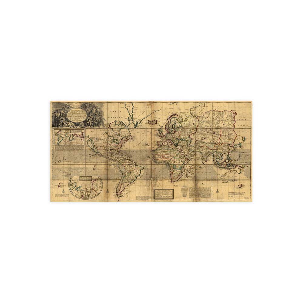 Poster Herman Moll A New & Correct Map of The Whole World 1719 en 100x50 cm