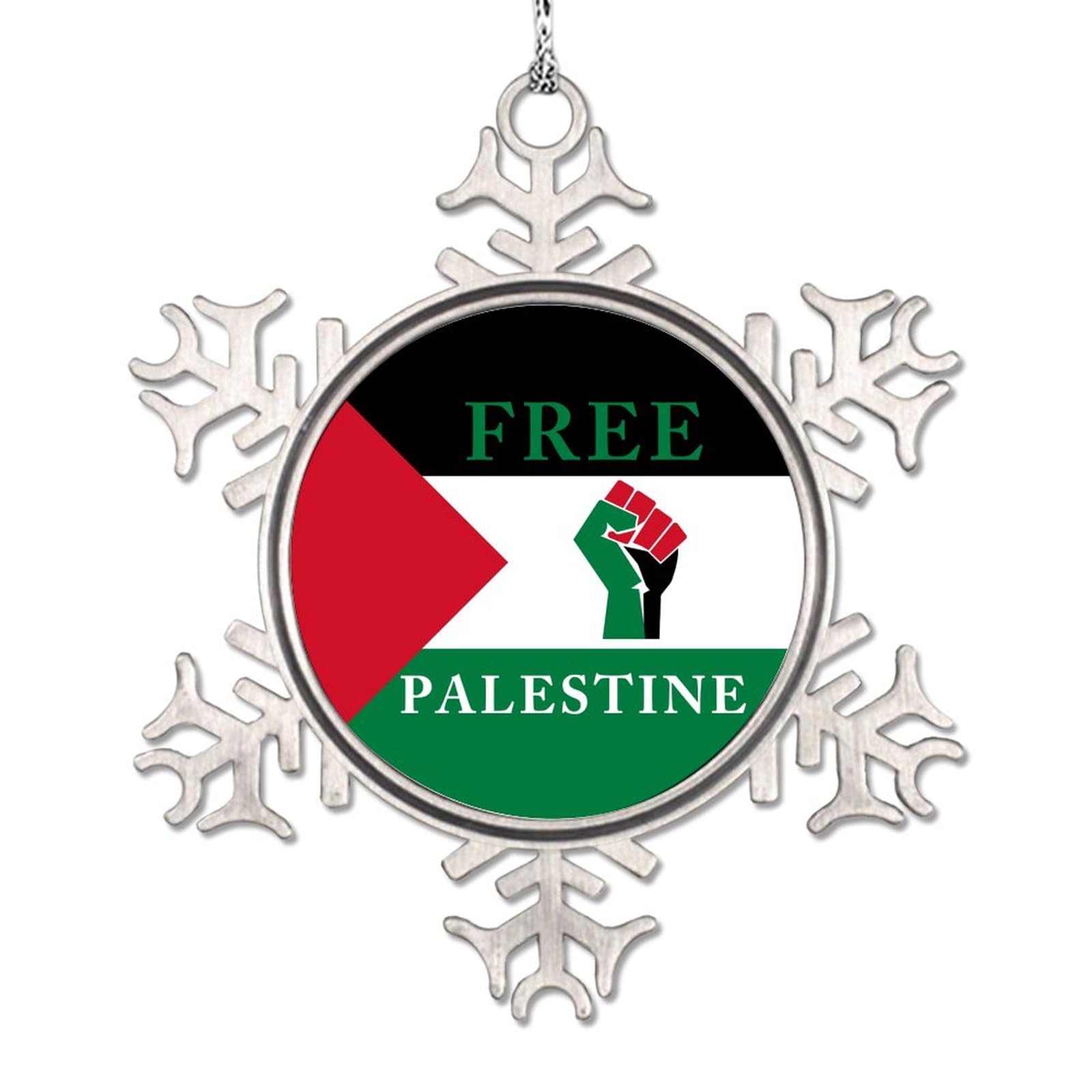 LITTLEGROVE SEEDS Palestine Flag Personalized Christmas Ornament 2023 Free Palestine Hanging Snowflake Ornaments Metal Christmas Decorations for Tree Christmas Keepsake New Year Gifts