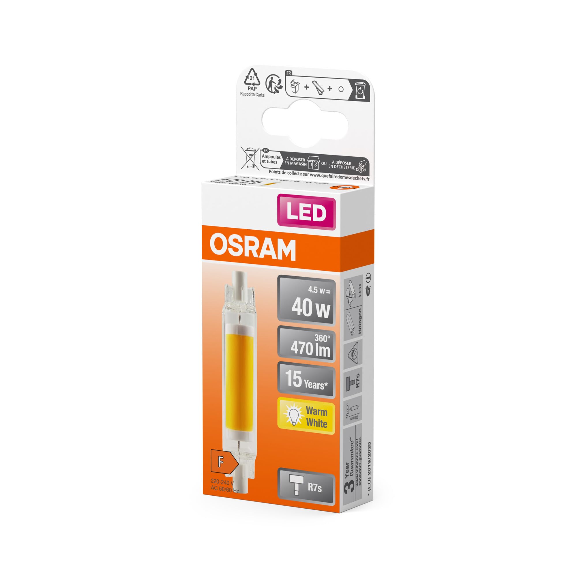 Osram Lampe LED multicolore fine LED Slim Line avec culot R7s Retrofit, 4,5