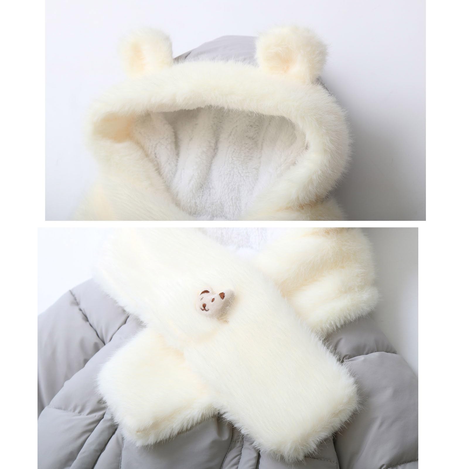 Mono Nieve para Bebés Niñas Abrigo Invierno para Niños Pequeños Mameluco Polar con Bufanda Desmontable Conjuntos Gris 3-6 Meses