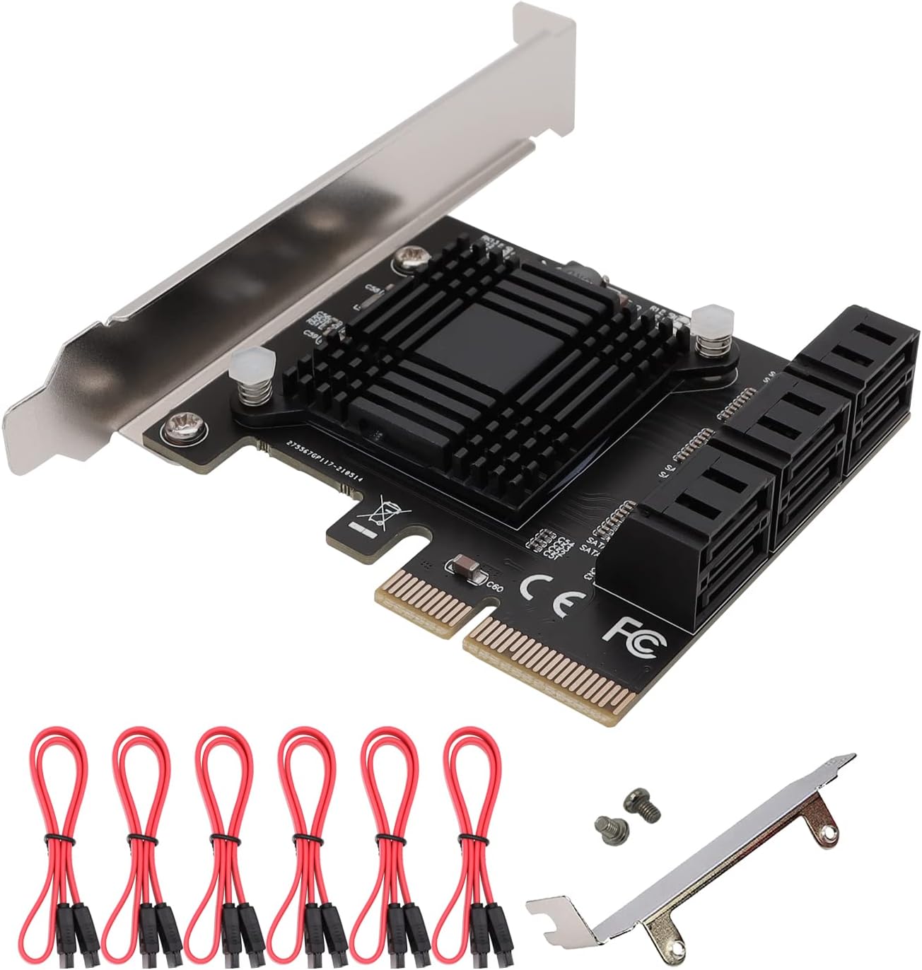 6 Ports PCI-E X4 SATA 3.0 Expansion Card 6Gbps Expansion Controller Adapter with 6 SATA Cables and Low Profile Bracket, Non-Raid(ASM1166)