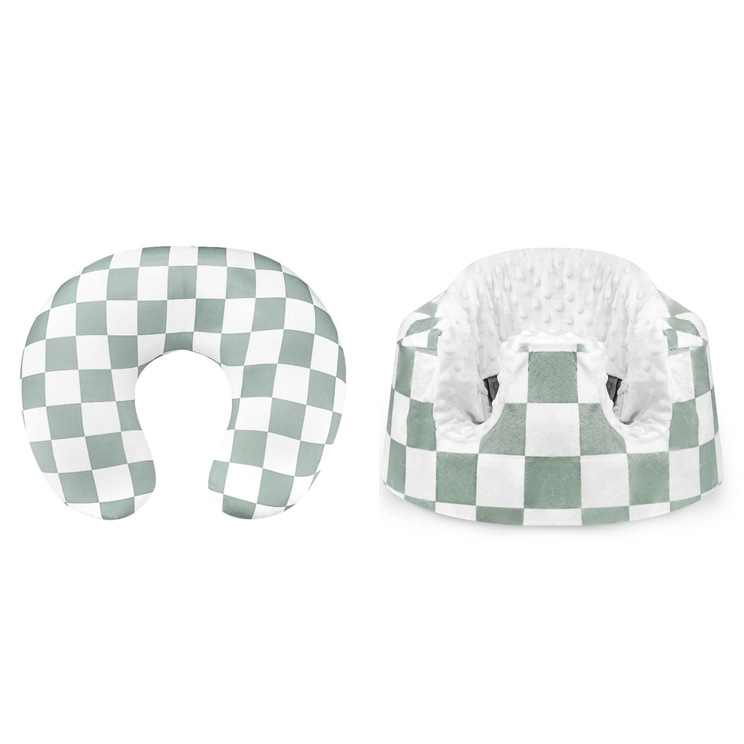 Nursing Pillow Cover and Baby Seat Cover for Bumbo Seat, Green Checkered