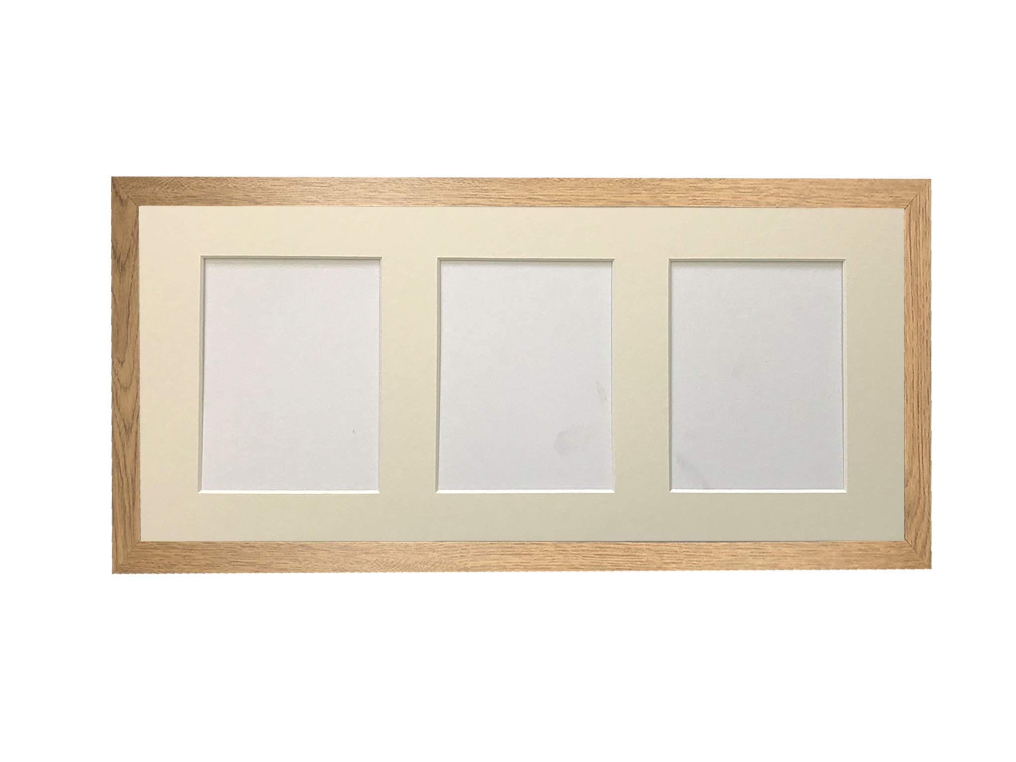 H7 Oak Picture Photo Frame with Ivory 6 X 4 Inch Three Aperture Long Mount