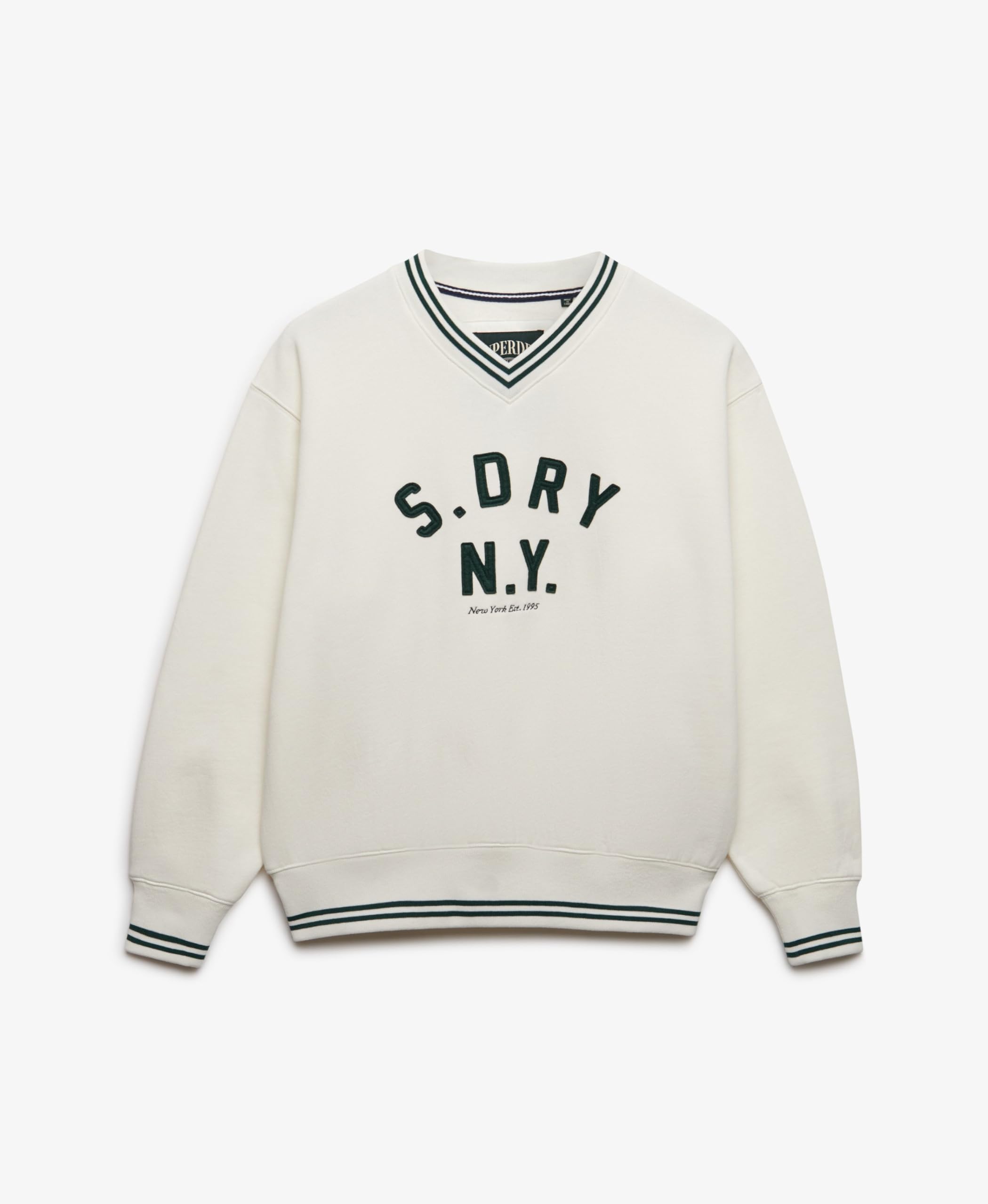Superdry Country Club Sweat-shirt à col en V pour femme avec application Crème 38