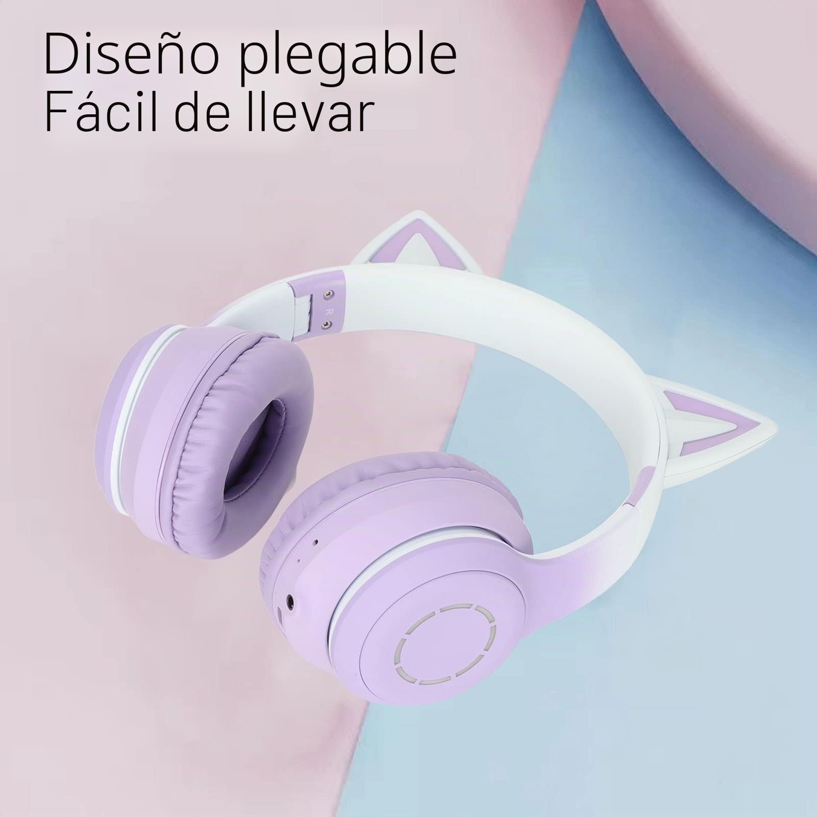 Sxhlseller Auriculares para Juegos, Auriculares con Orejas de Gato, Auriculares de Música Plegables con Luz LED para Gatos, con Luz LED para PC, Computadora Portátil, Mac, Teléfono (Púrpura)