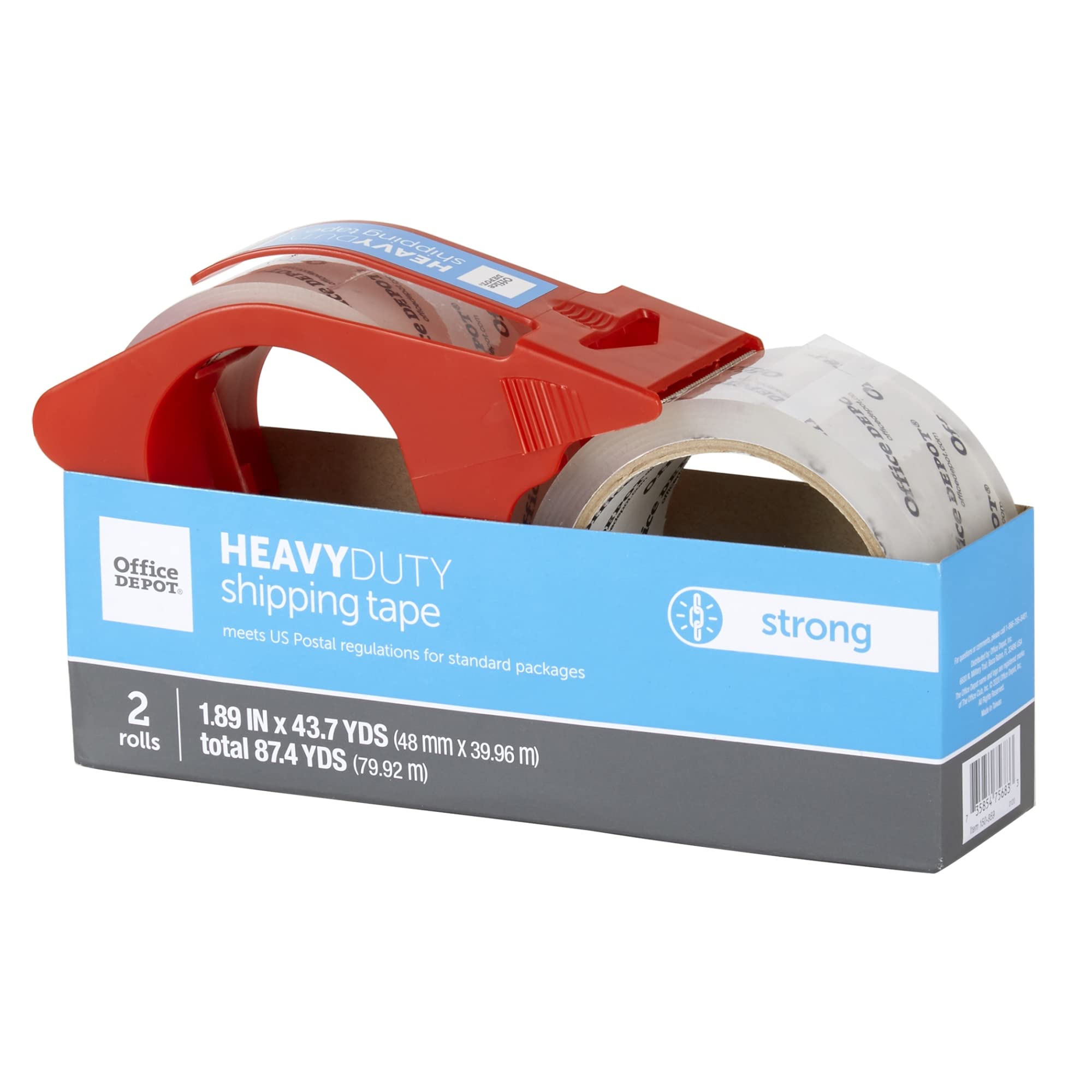 Office Depot Heavy-Duty Shipping Tape With Dispenser, 1.89in. x 43.7 Yd., Clear, Pack Of 2, HO-952A