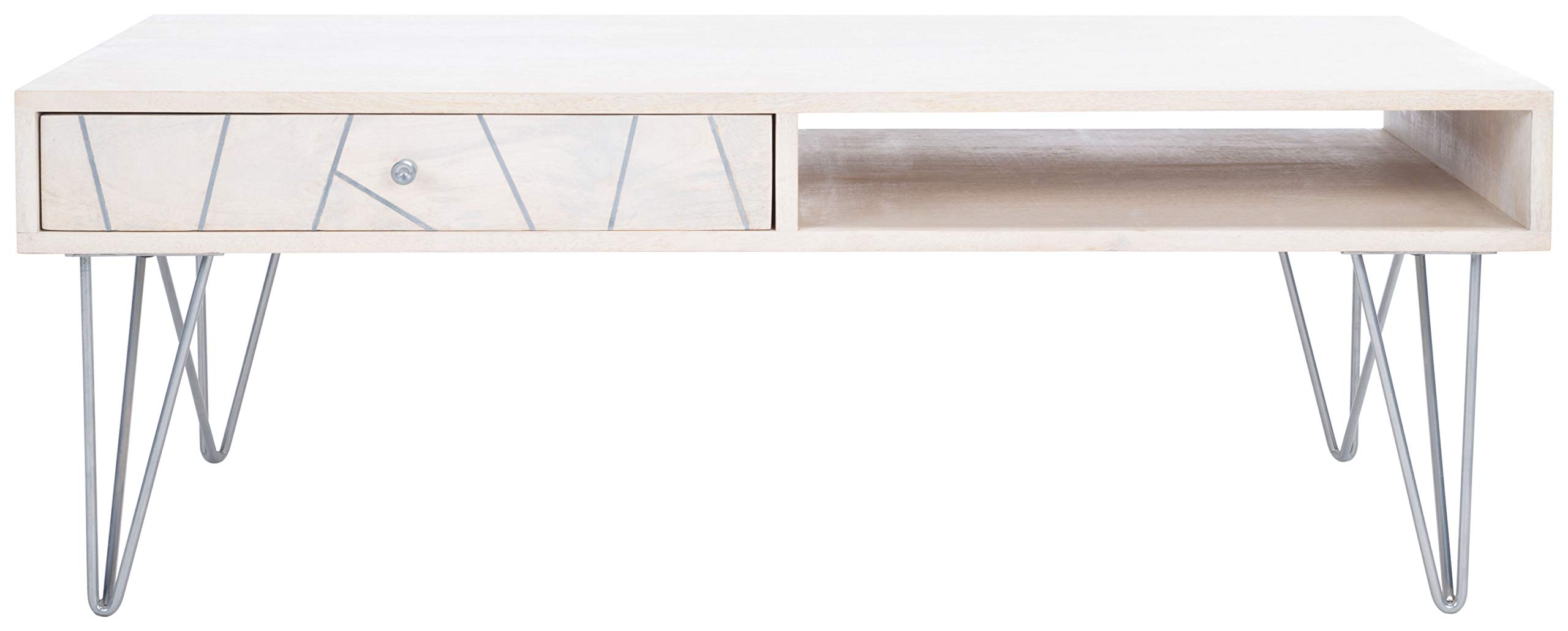 Home Collection Marigold Mid-Century White Wash and Silver Hairpin Leg Coffee Table