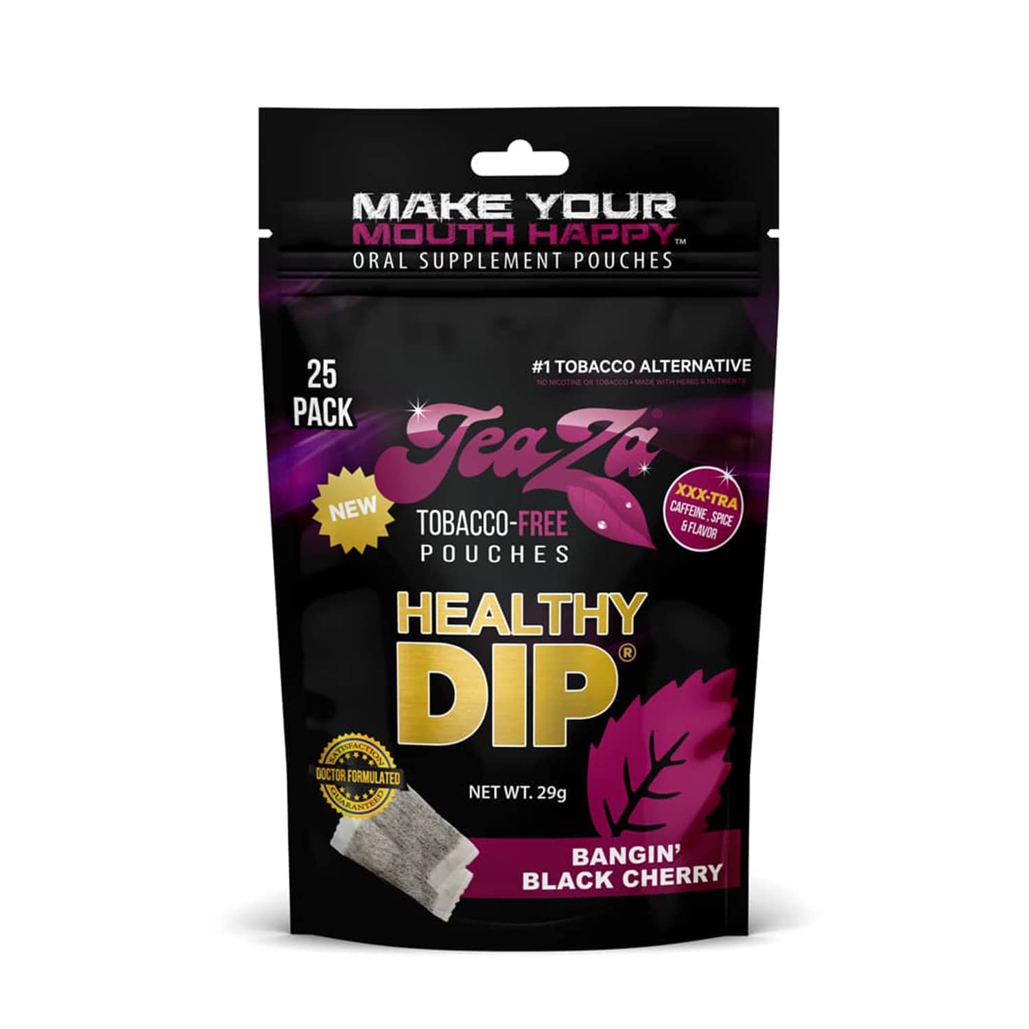 Herbal Energy Pouches Tobacco Alternative Nicotine Free Dip, Smokeless Alternative Snuff Healthy Dip Pouches, Bangin' Black Cherry (1 Pack) Tobacco Free Chew Premium Flavored