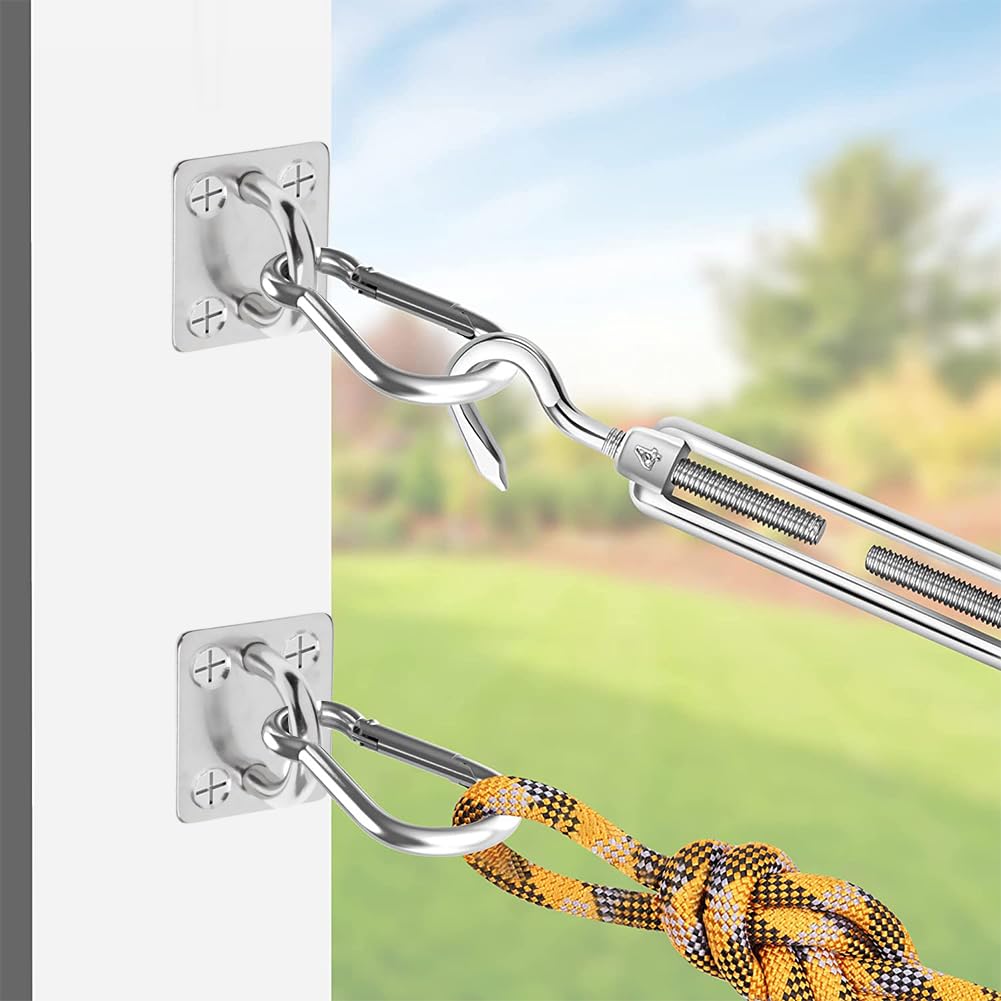 Pack De 4 Ganchos De Techo Con Placa De Ojo De Acero Inoxidable 304 - Diámetro 6 Mm, Con Tornillos, Para Colgar Plantas Y Decoración