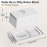 HONZUEN Large Ceramic Butter Dish with Lid for 500g & 250g Block, Butter Dish Keeper, Durable Porcelain Storage Box, Dishwasher Safe, Kitchen Container for Butter Cheese Snacks, White - 2