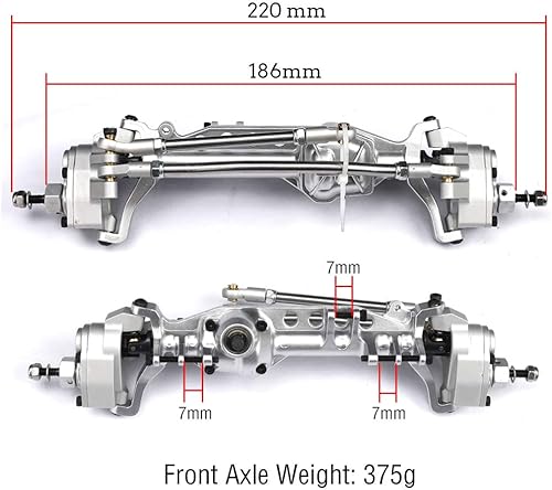 Miniatura 6 de RZXYLRC Eje portal de aleación de aluminio para Axial SCX10 III AXI03007 110 RC Crawler mejoras (rojo y negro, delantero)