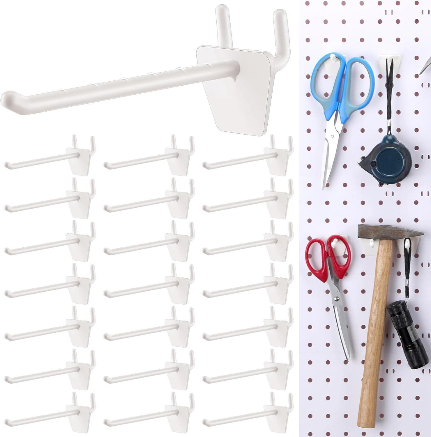 Unittype 100 Pack Plastic Pegboard Hooks 4 Inch Suitable for 1/4 and 1/8 Pegboard Pegboard Accessories for Garage, Office, Kitchen, Store (Ivory White)