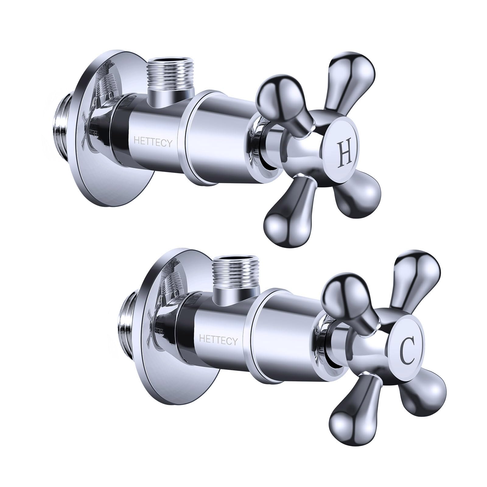 Paquete de 2 válvulas angulares NPT de entrada de 1/2 pulgadas x 3/8 pulgadas, válvula de cierre de latón para fontanería de baño y cocina, inodoro y grifos, rosca de tubería nacional