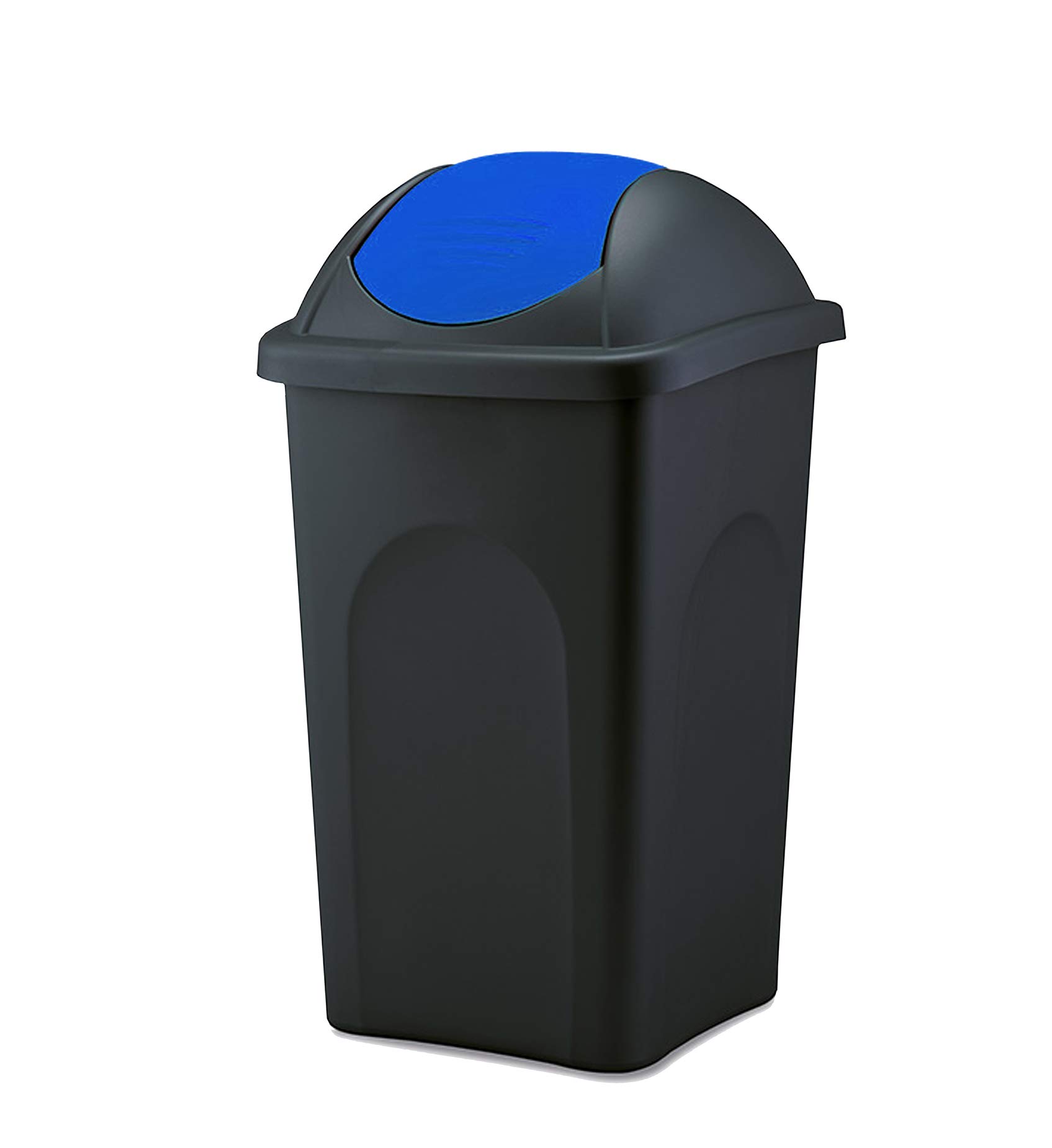60-Liter-Mülleimer aus Kunststoff mit blauem Schwingdeckel, schwarz – Made in Italy