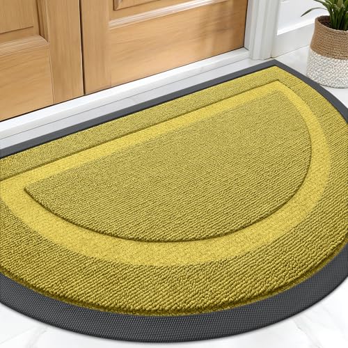 Image of OLANLY Half Circle Door Mat Indoor Outdoor Entrance Welcome, Waterproof All-Season, All-Weather Doormat, Sturdy Natural Rubber, Low Profile, Easy Clean Patio Porch Entryway Mat, 29.5x17, Lime Green