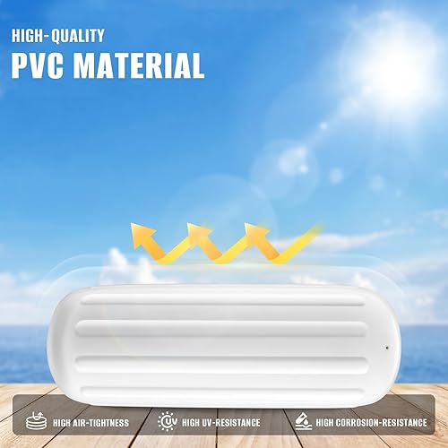 Miniatura 3 de Paquete de 4 defensas de barco de 10 x 28 pulgadas con agujero central acanalado para embarcación, viene con 4 líneas y bomba para inflar