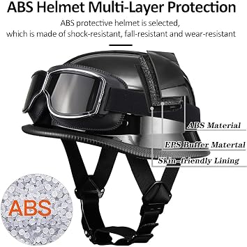 Vintage German Motorcycle Half Helmet, ECE Approved Open-Face Motorbike Helmets, Retro Half Shell Helmet with Adjustable Quick Release Buckle+Goggles for Adults Men Women M-XXL