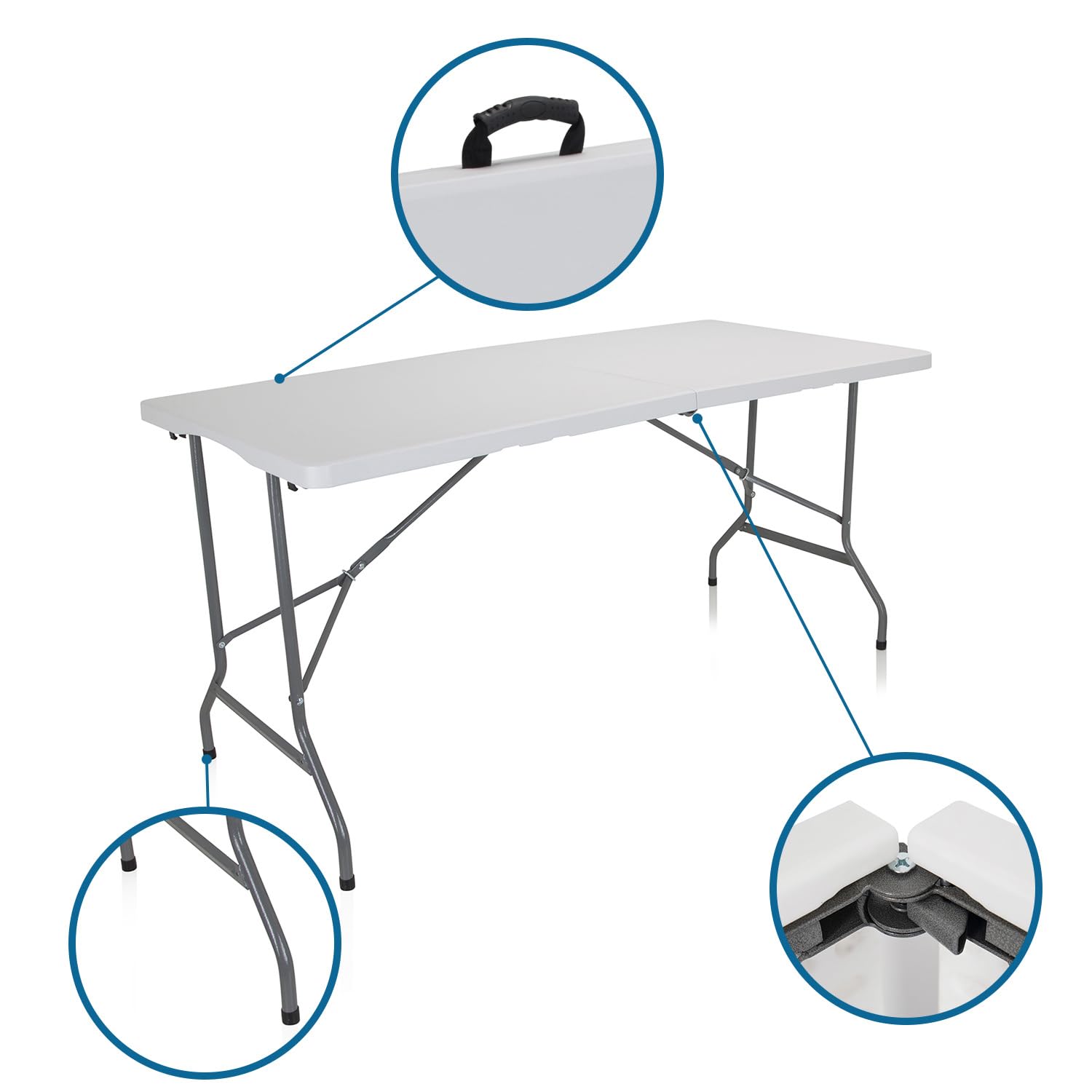 HJH Office Tavolo da campeggio pieghevole 152x70 cm Easy UP Multi II con maniglia di trasporto Tavolo pieghevole per 6 persone Bianco, 830053