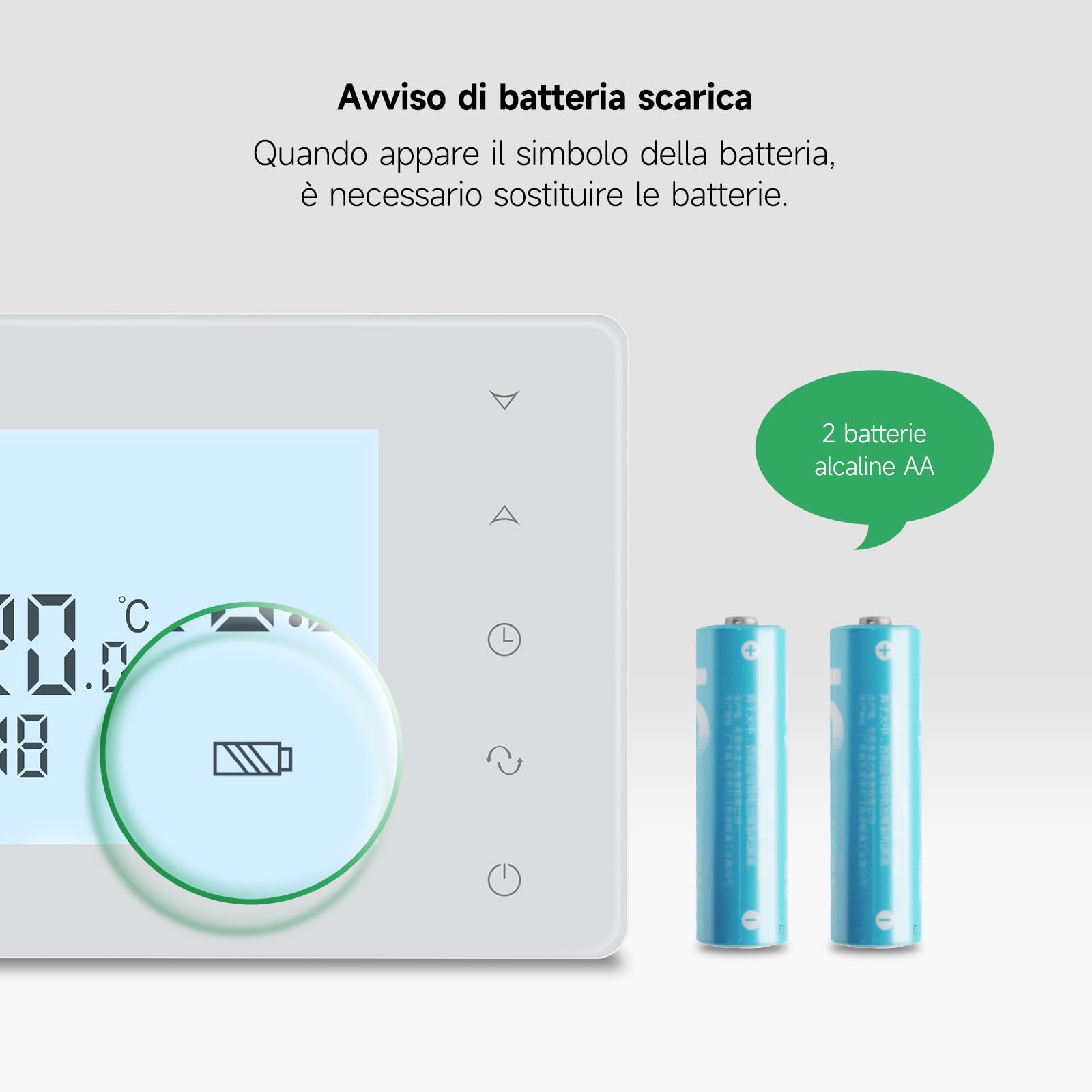 Termostato a batteria 2 fili per caldaie a gas, termostato a batteria programmabile settimanalmente, cronotermostato manuale ambiente a parete, batteria da 3A non inclusa 3A W306