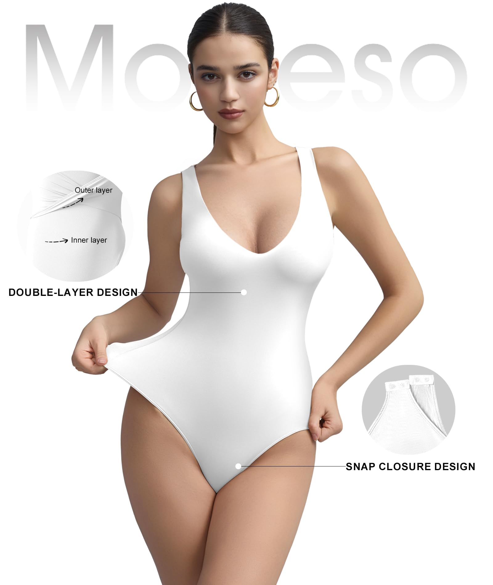 Body da donna con profondo scollo a V senza maniche, con perizoma doppio, senza maniche, canotta