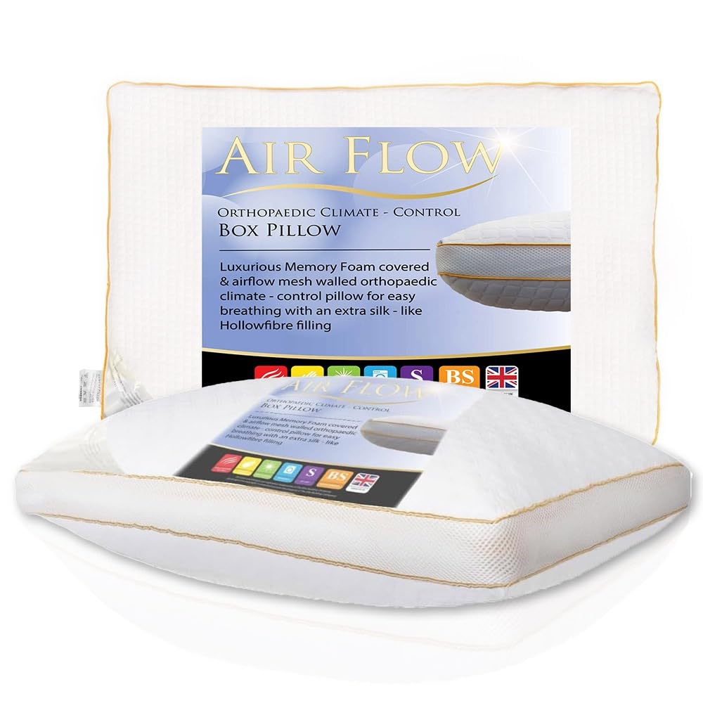 Tt Threadtrade Air Flow Orthopaedic Climate Control Box Pillow Memory Foam Breathable Hollowfibre Yellow Piped 48 X 74 Cm Pack Of from B&Q