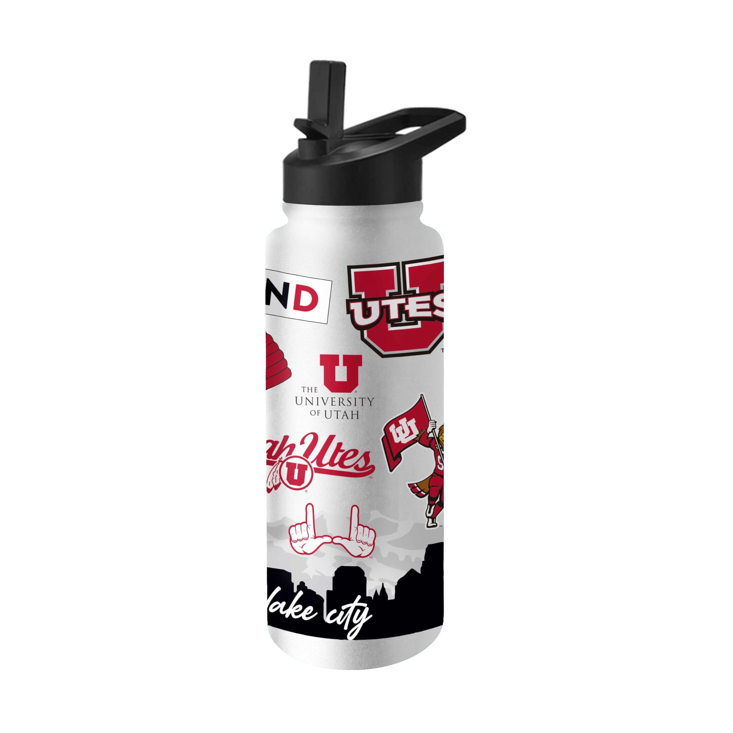 Logo Brands NCAA Native 34 oz Quencher Water Bottle - | Local Icons Design | Double-Wall Insulated| Leak-Proof Lid &amp; Built-In Straw