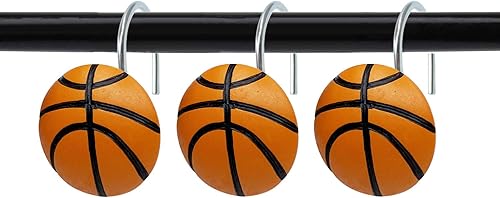 ZILucky Juego de 12 ganchos para cortina de ducha de baloncesto, estilo deportivo para baño, decoración del hogar, accesorios inoxidables
