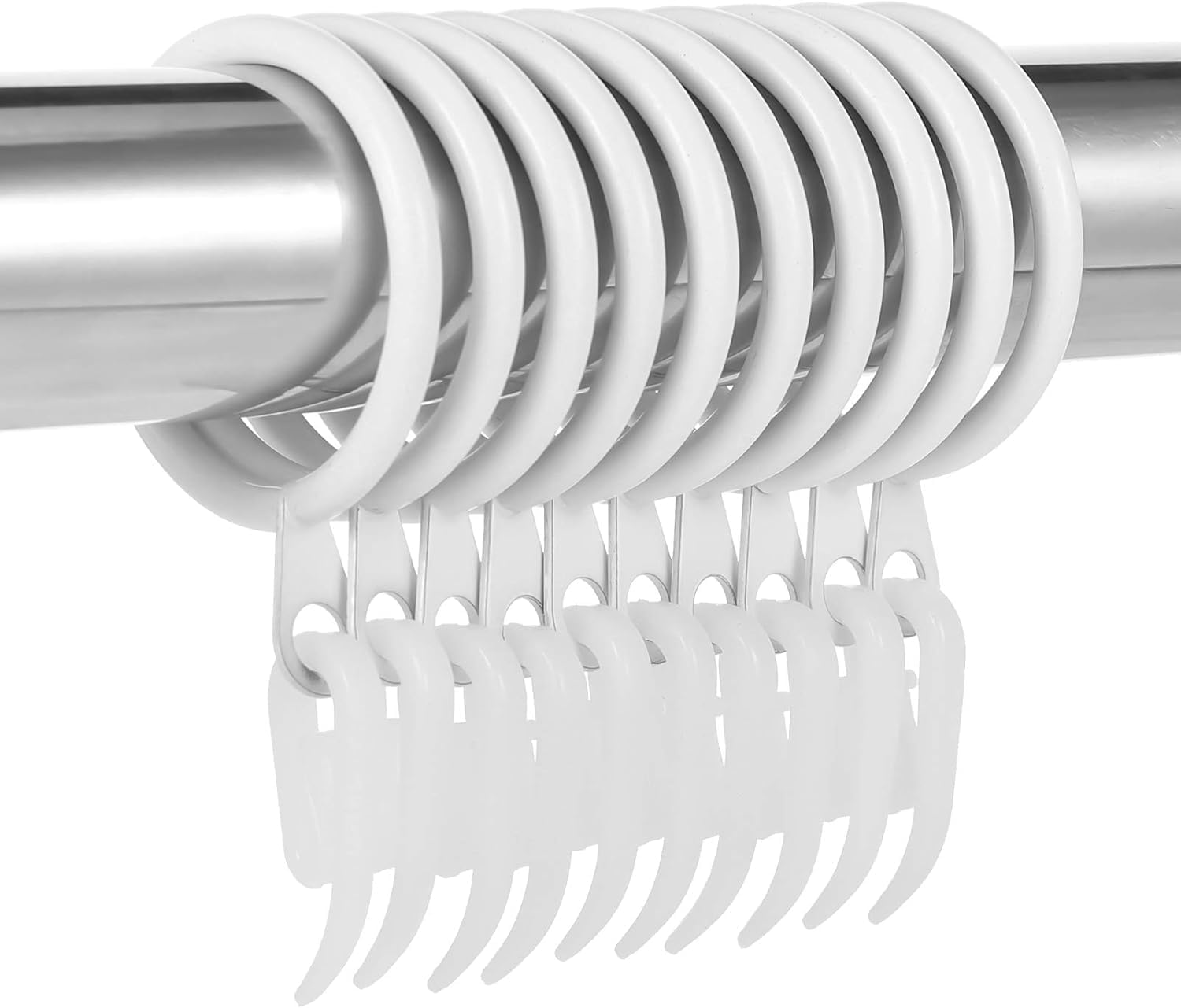 Metal Curtain Rings with Plastic Hooks 40mm White 48 Pack Heavy Duty Pole Ring Set Smooth Gliding Hanging Eyelets for Blackout Drapes Pencil Pinch Pleat Net Voile Window Drapery