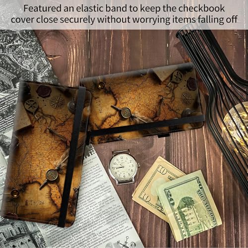 Image of FUYOCWE Leather Checkbook Cover for Men & Women, Checkbook Holder Wallet RFID Blocking | 1776 Patriotic Vintage American Map