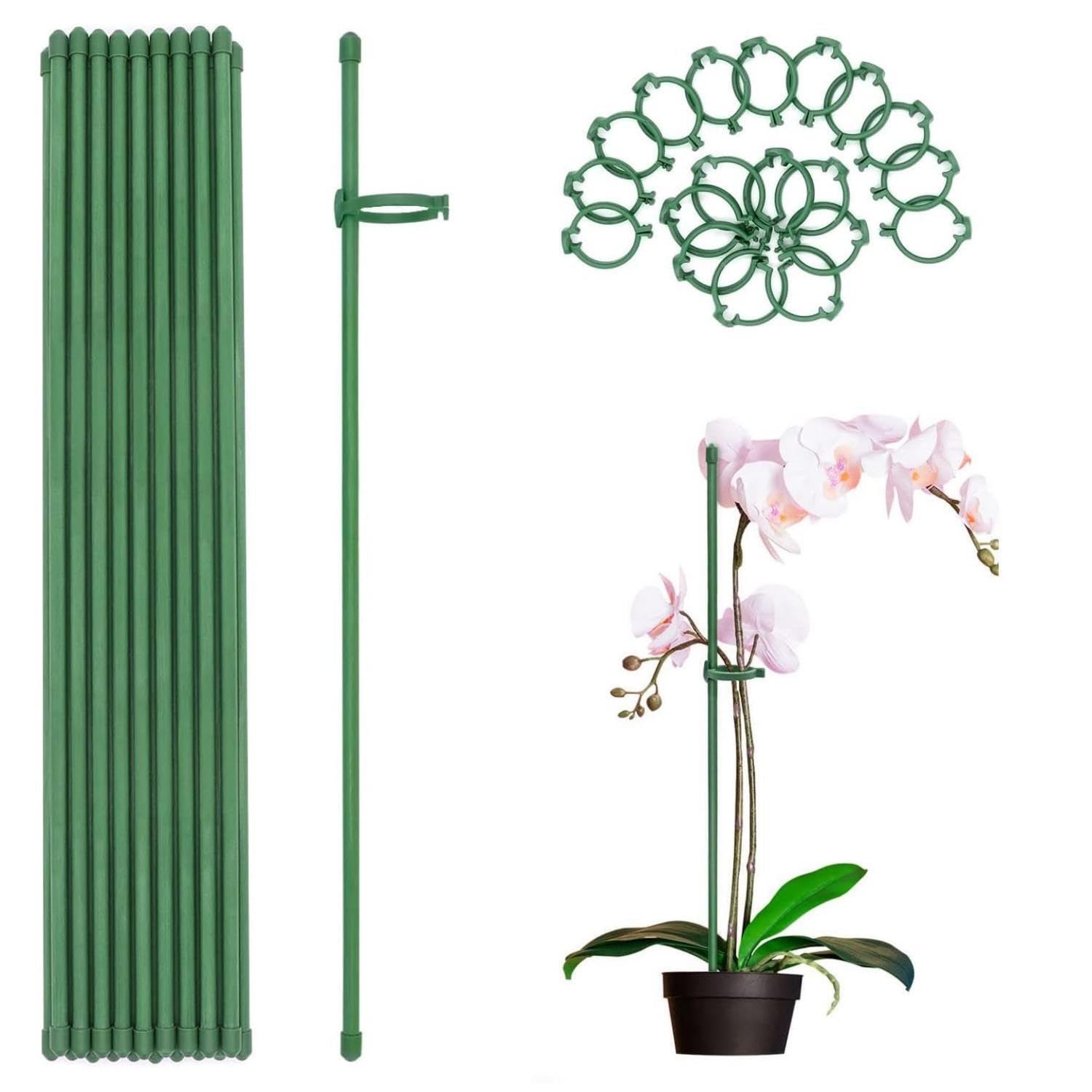 20 Pcs Plant Stakes Green Adjustable Garden Single Stem Plant Support Stakes, Plant Support Sticks with Rings for Indoor and Outdoor Plants,Flowers,Tomatoes