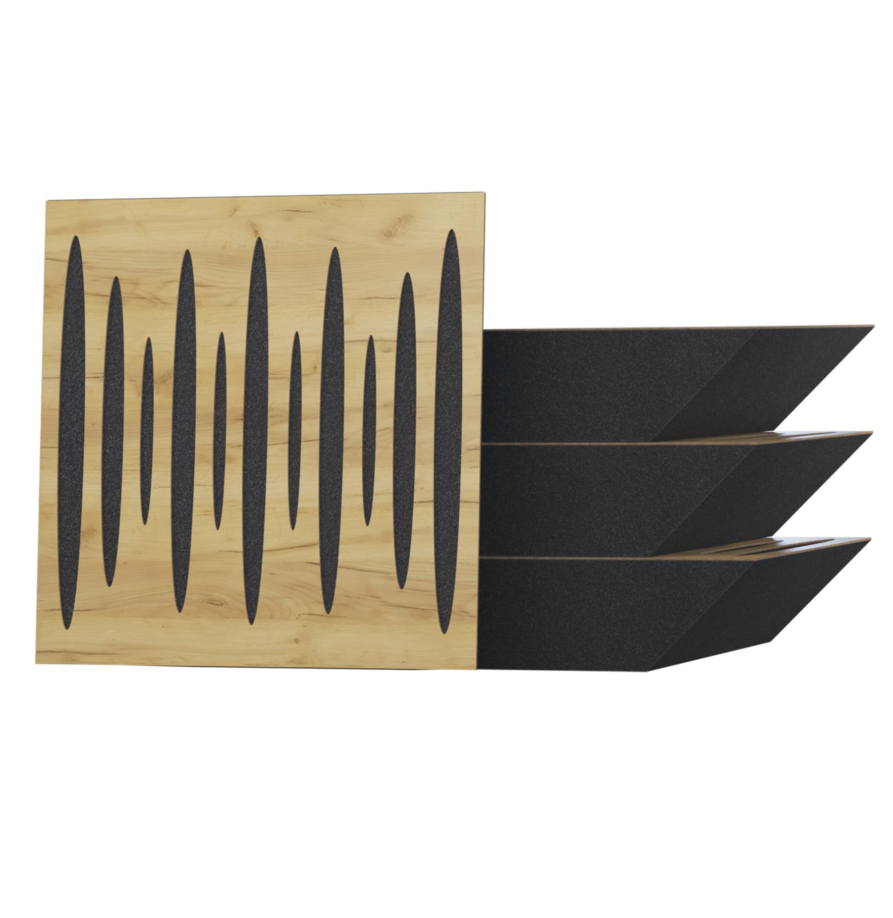 4er-Pack – Akustik-Eck-Bassfalle | 50x50x10cm | Akustikbehandlung für Aufnahmestudios | Schalldämmung - Absorption - Diffusion - Reflexion | Farbe: [x4 PULSE-100mm | Eiche]