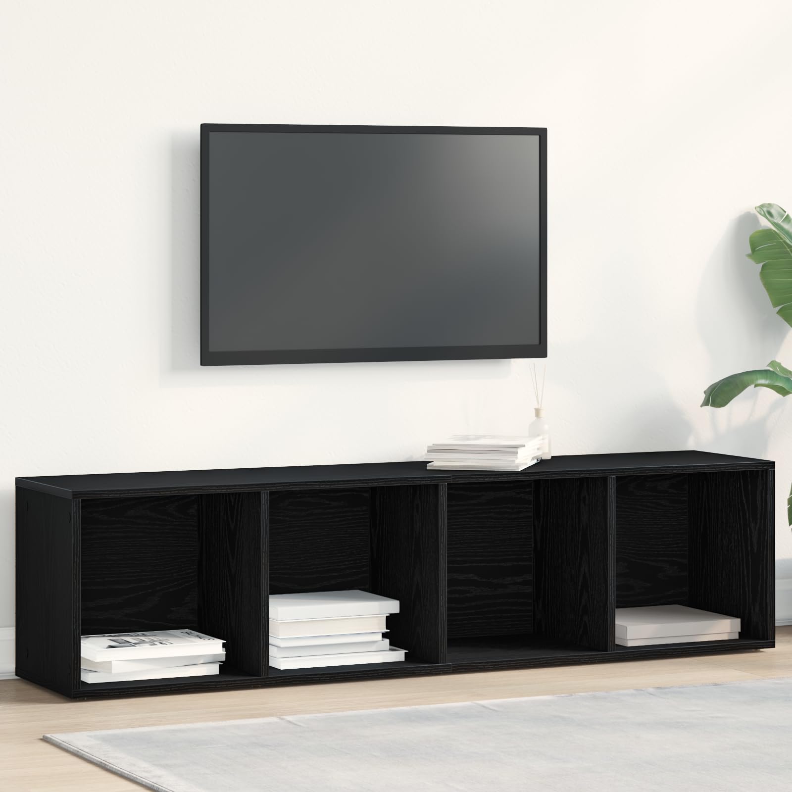 Libreria a 4 ripiani, effetto rovere nero, scaffale sottile per soggiorno e ufficio, in legno, 36 x 30 x 143 cm