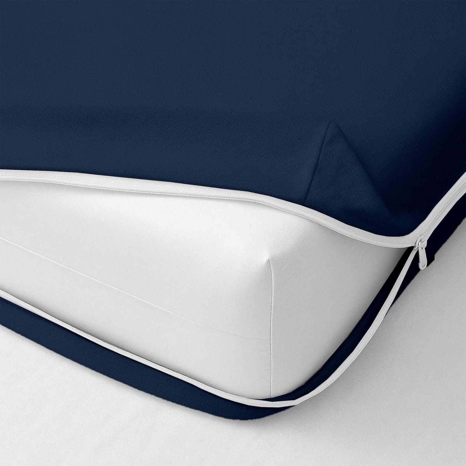 Waterproof Mattress Protector with Zipper Chain, Single Size (72x36 Inches)_with 6 Inch Drop Grey, Zippered Mattress Encasement, Bed Cover, Six-Sided Waterproof with Zip (Queen_75x66_8, Navy Blue)